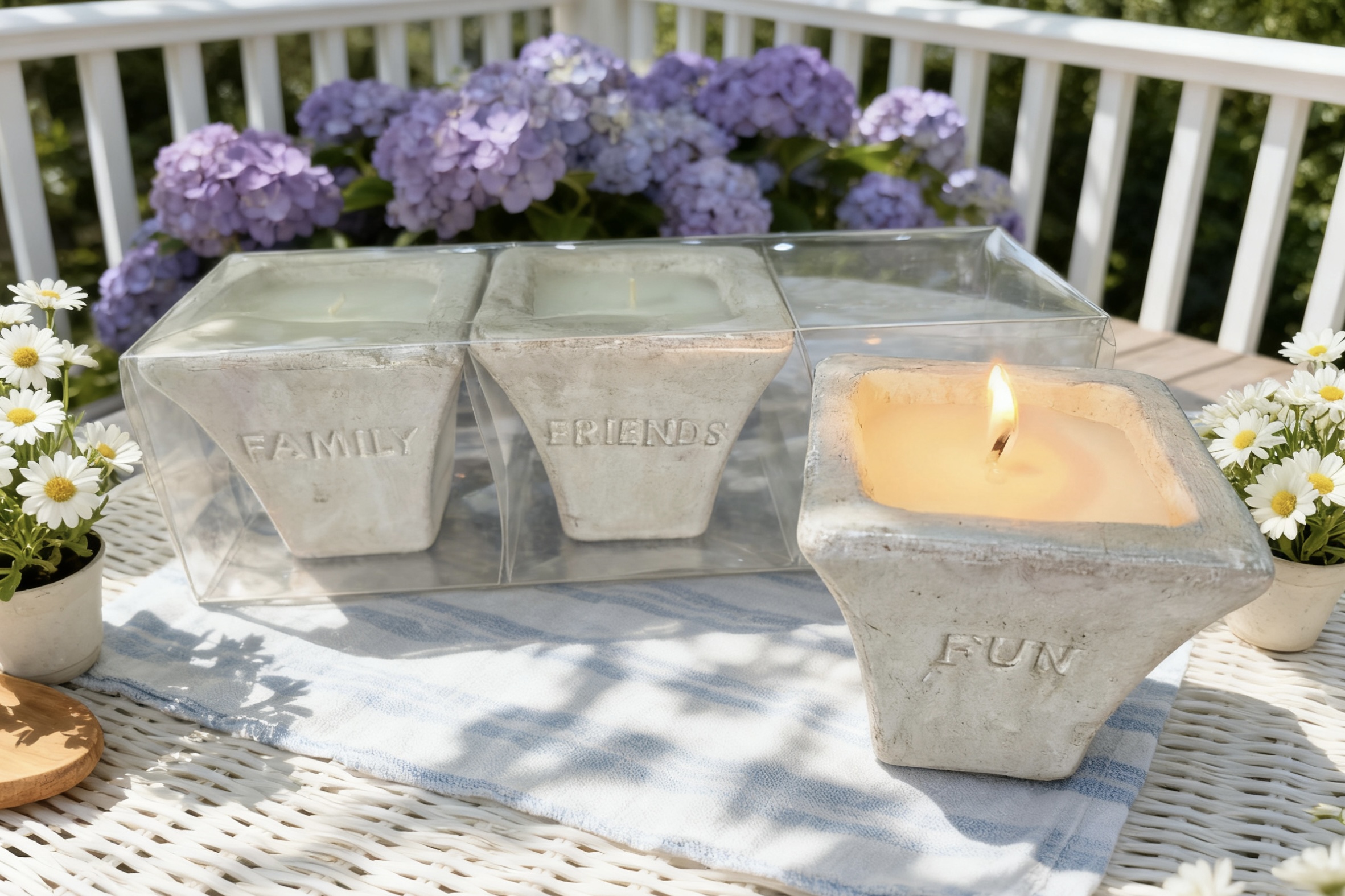 3pk Concrete Pot Candle